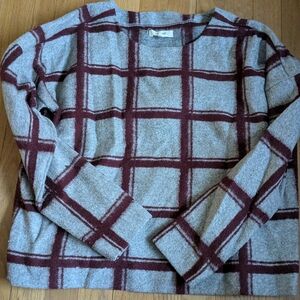 Madewell Plaid Crew Neck Sweater - Gray and Burgundy S